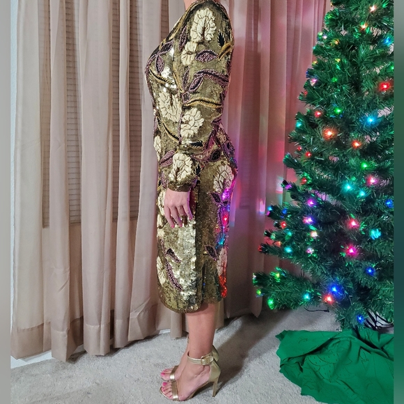 NWT Spectacular Beaded Sequin Gold Dress Gown - Picture 4 of 9
